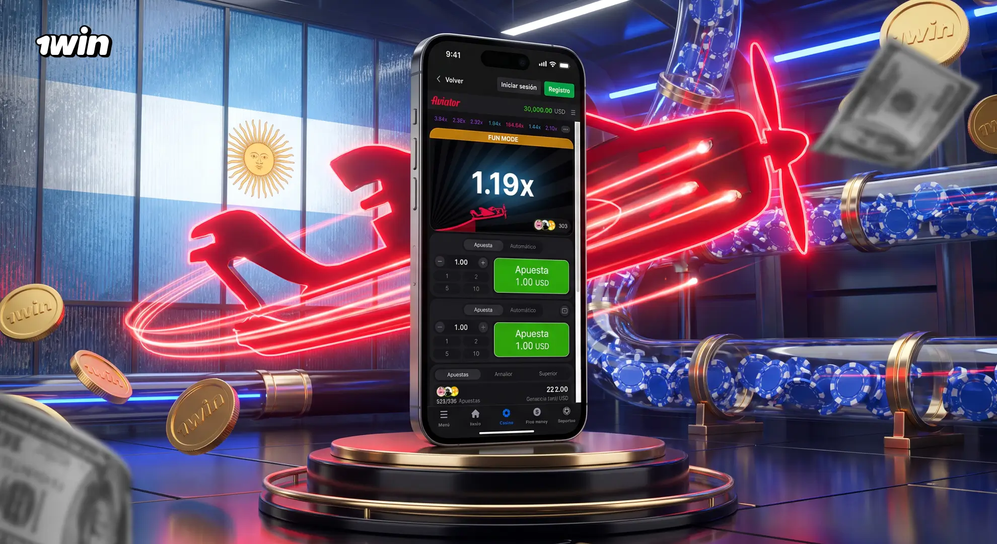 Apuesta doble y Auto Cash Out del Aviator en 1win