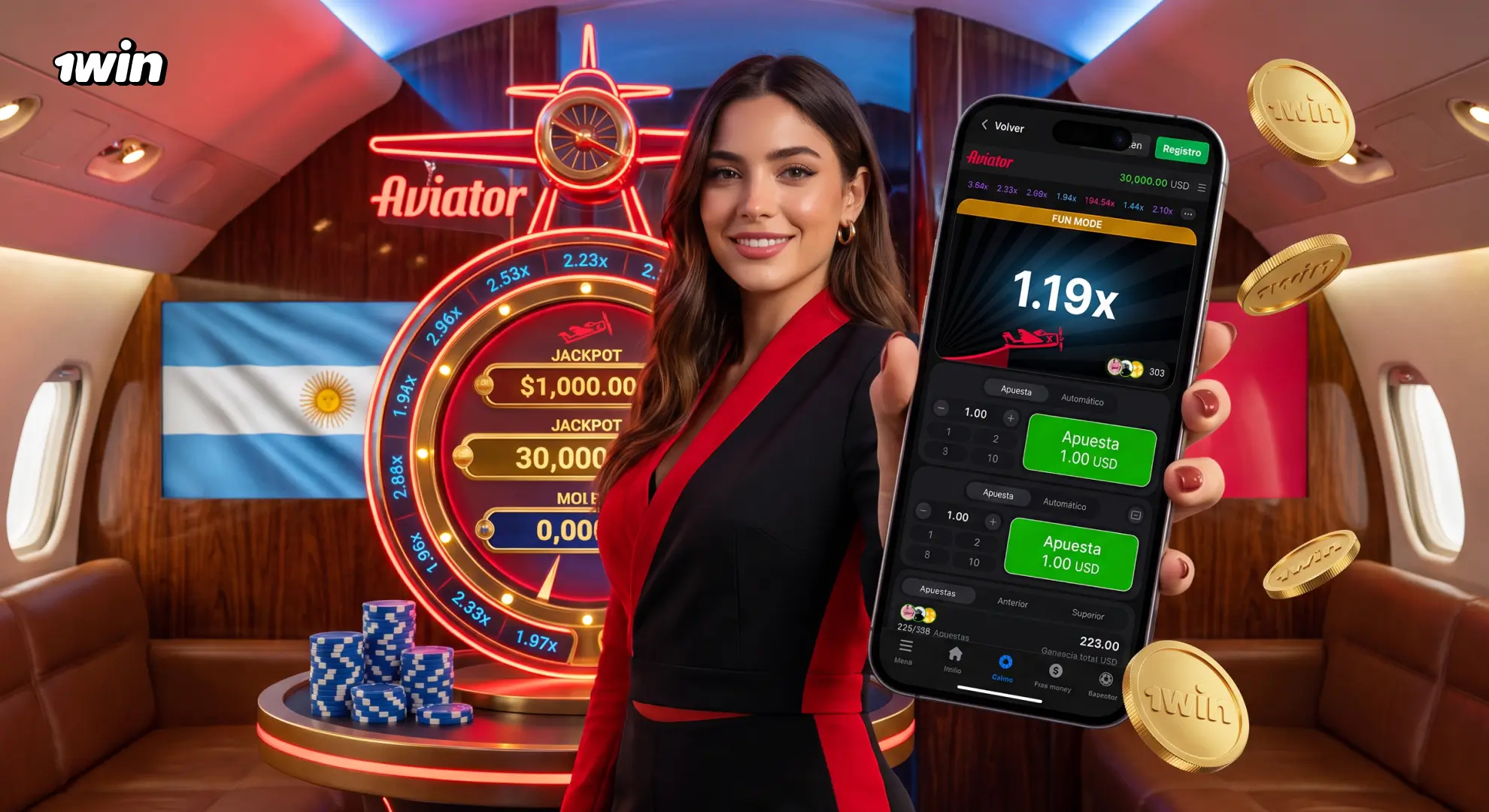 Bono de bienvenida para jugar Aviator en 1win Argentina