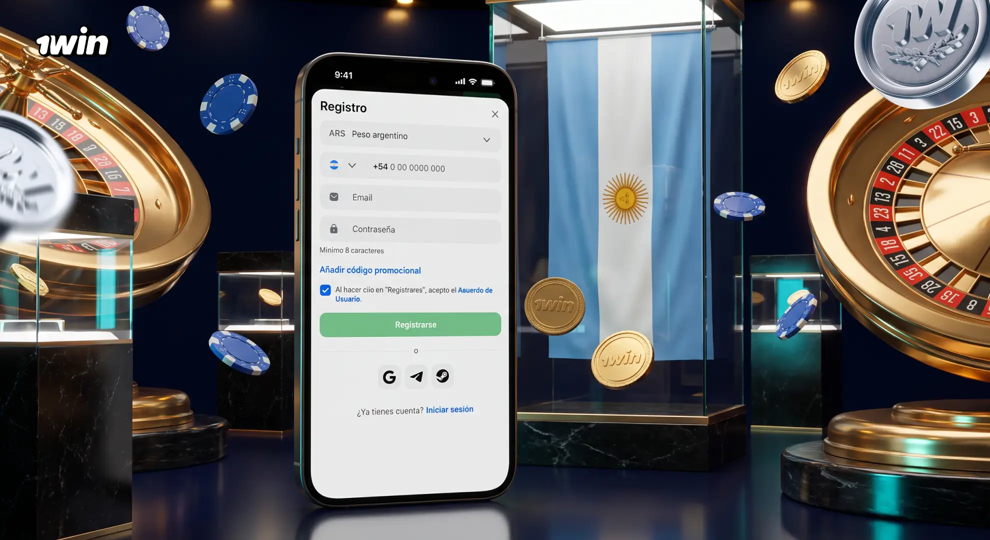 Iniciar sesión en 1win Argentina con teléfono o email